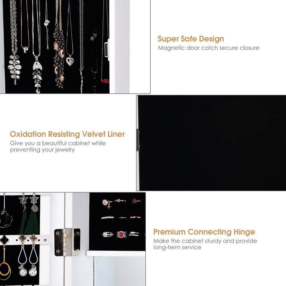 Costway Wall Door Mounted Mirrored Jewelry Cabinet Storage Organizer White