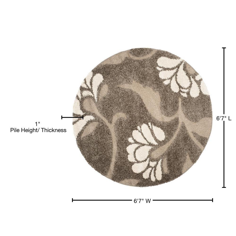 Florida Shag SG459 Power Loomed Indoor Area Rug - Smoke/Beige - 6'7" Round - Safavieh