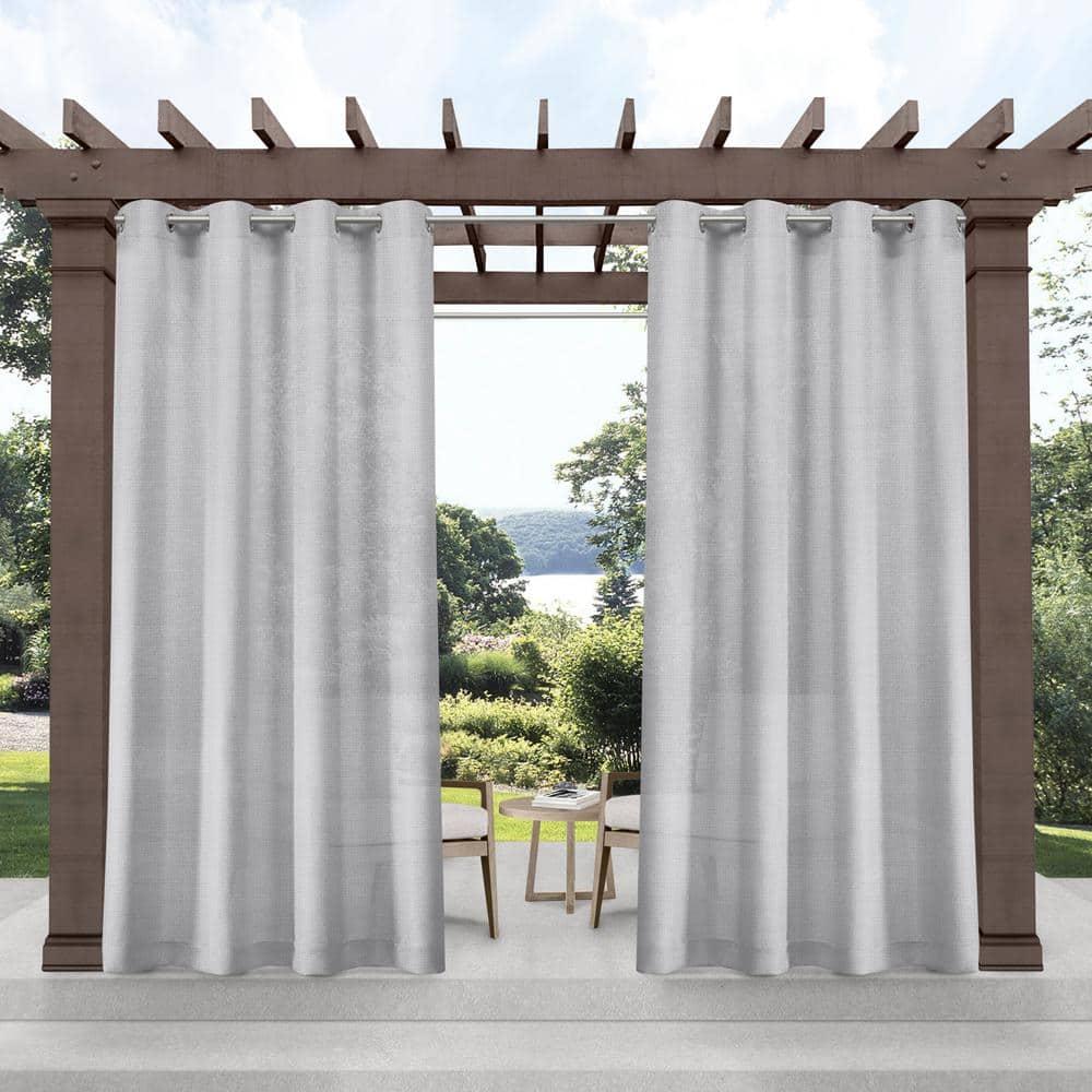 EXCLUSIVE HOME Miami Semi-Sheer Textured Indoor/Outdoor Grommet Top Curtain Panel Pair, 54"x84", Cloud Grey