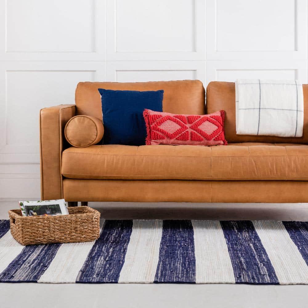Unique Loom Chindi Rag Collection Area Rug - Striped (5' 1" x 8' Rectangle Navy Blue/Ivory)