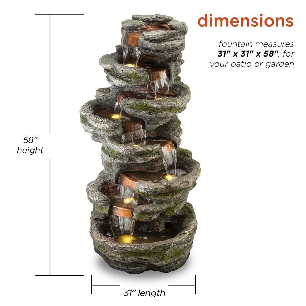 Alpine Corporation 8-Tier Rainforest Rock Water Fountain with LED Lights