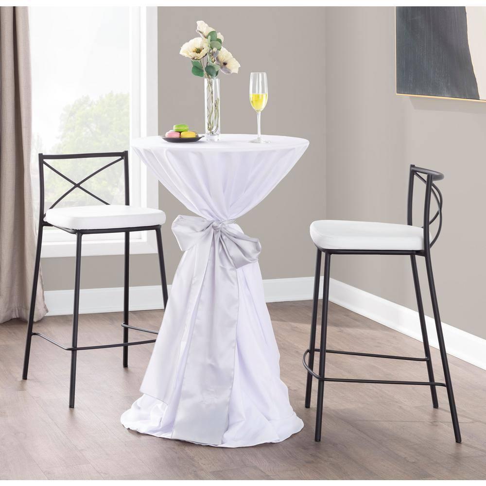 Modern Charlotte 25" Contemporary Fixed-Height Counter Stool In Black Metal And White Faux Leather - Set Of 2