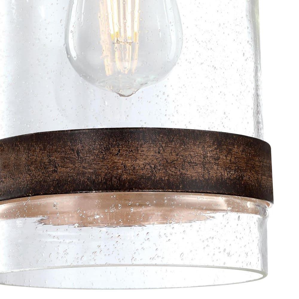 Westinghouse Lighting 6129800 Tarrant One Light Indoor Mini Pendant with Barnwood Band, Black-Bronze & Clear Seeded Glass