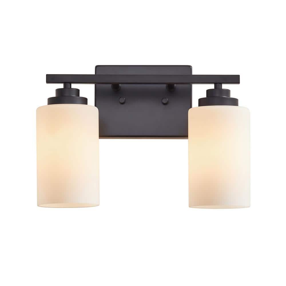 KAWOTI 2-Light Dimmable Bathroom Vanity Light with Frosted White Glass Black