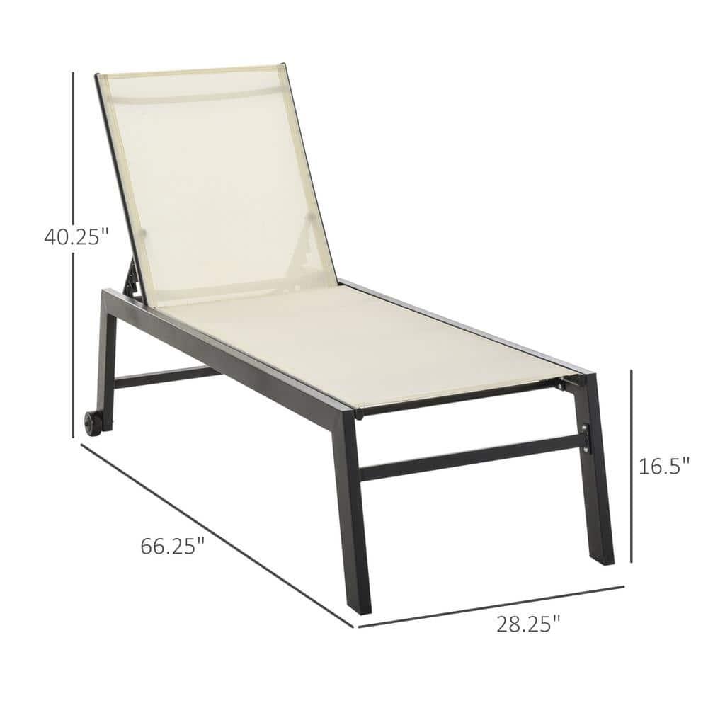 Outsunny Chaise Lounge Outdoor Pool Chair with Wheels, Five Position Recliner for Suntanning, Sunbathing, Steel Frame, Breathable Fabric, Cream White
