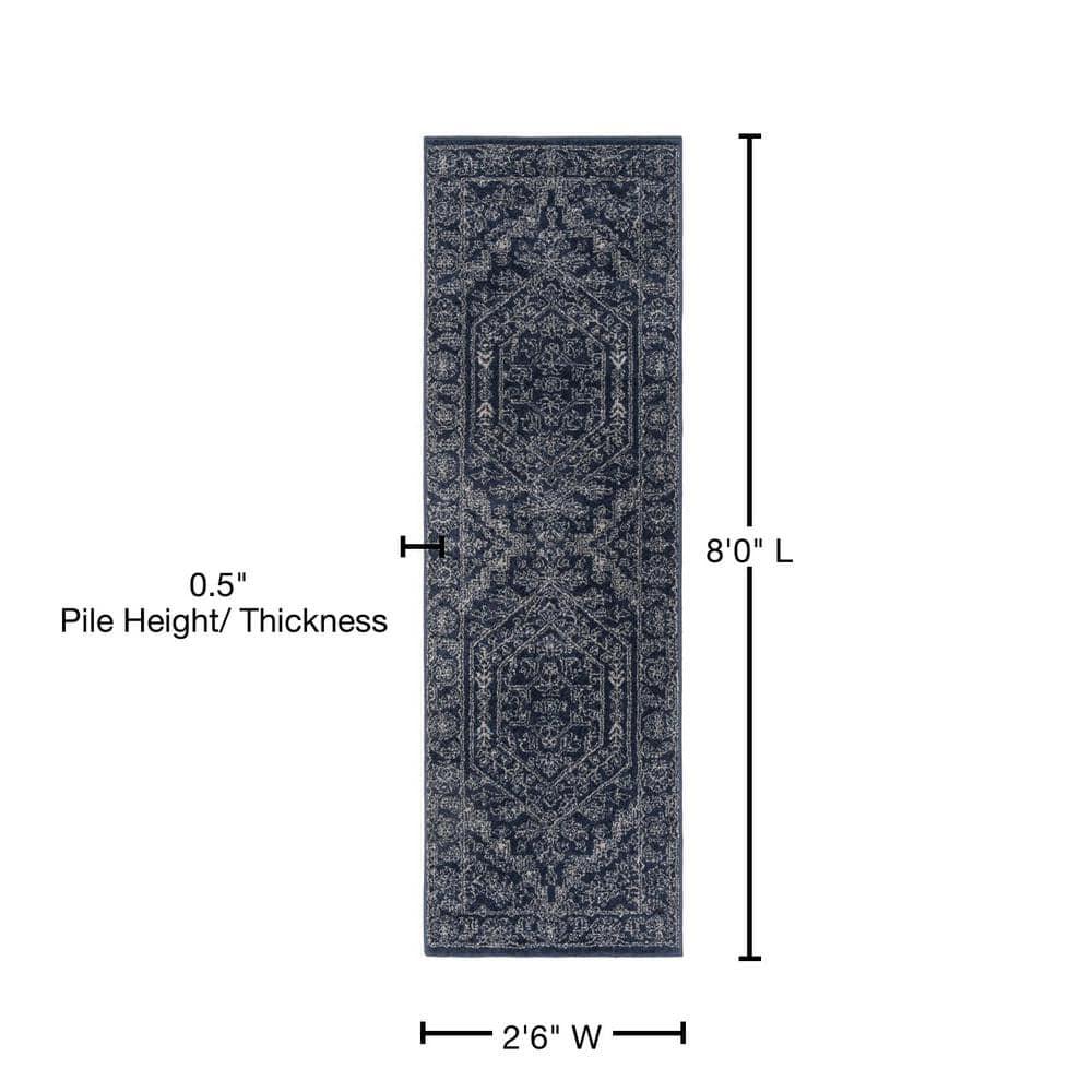 Adirondack ADR108 Power Loomed Runner Rug - Navy/Ivory - 2'6"x8' - Safavieh.