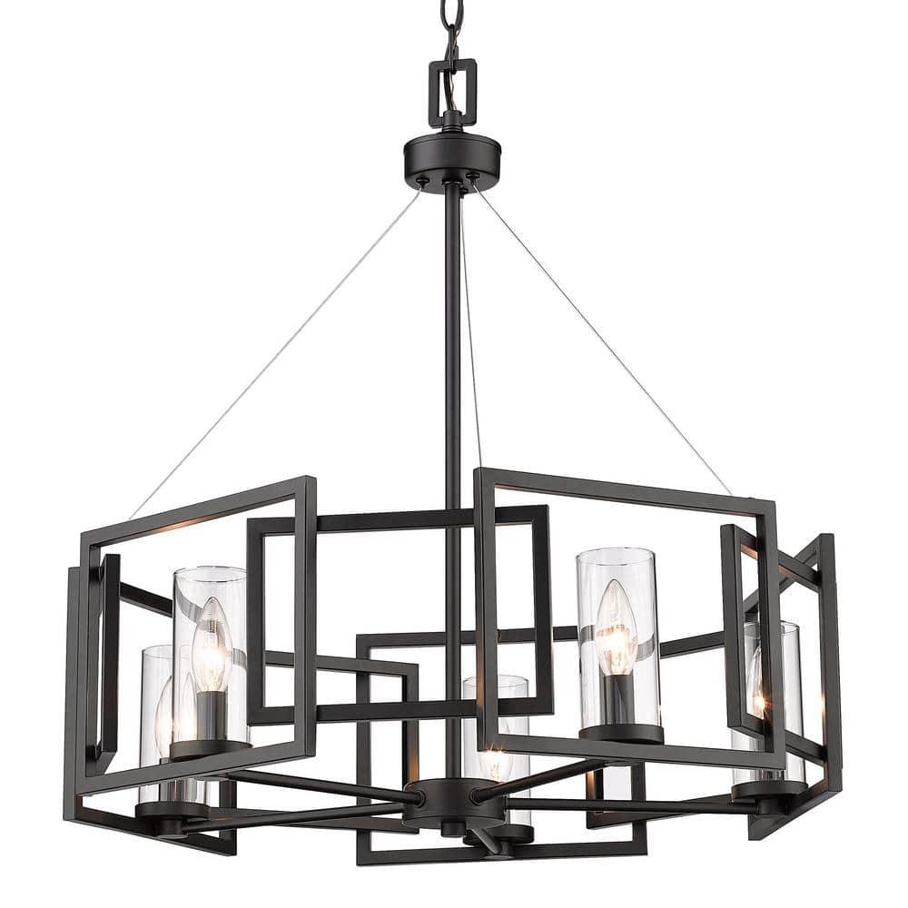 Golden Lighting Marco 5-Light Chandelier in Matte Black with Clear Glass