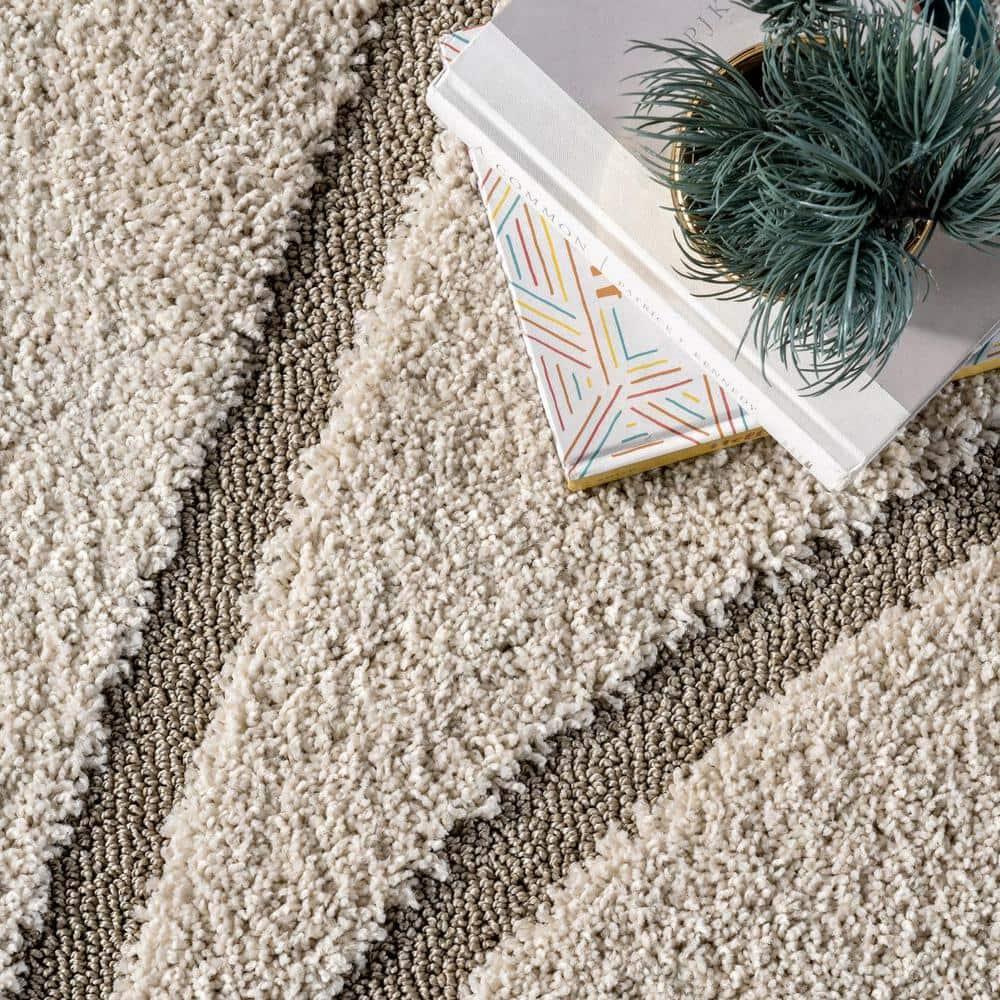 Nuloom Carolyn Abstract 8 Square Shag Indoor Area Rug for Living Room Bedroom Dining Room Nursery, Cream/Beige