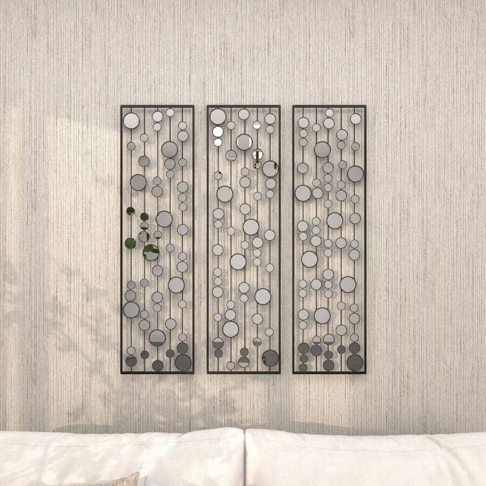 Mercer41 Metal Geometric Black Wall Decor with Round Mirror Accents Set