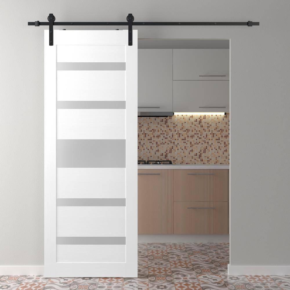 Belldinni Gina Solid Manufactured Wood and Glass Paneled Prefinished Barn Door with Installation Hardware Kit