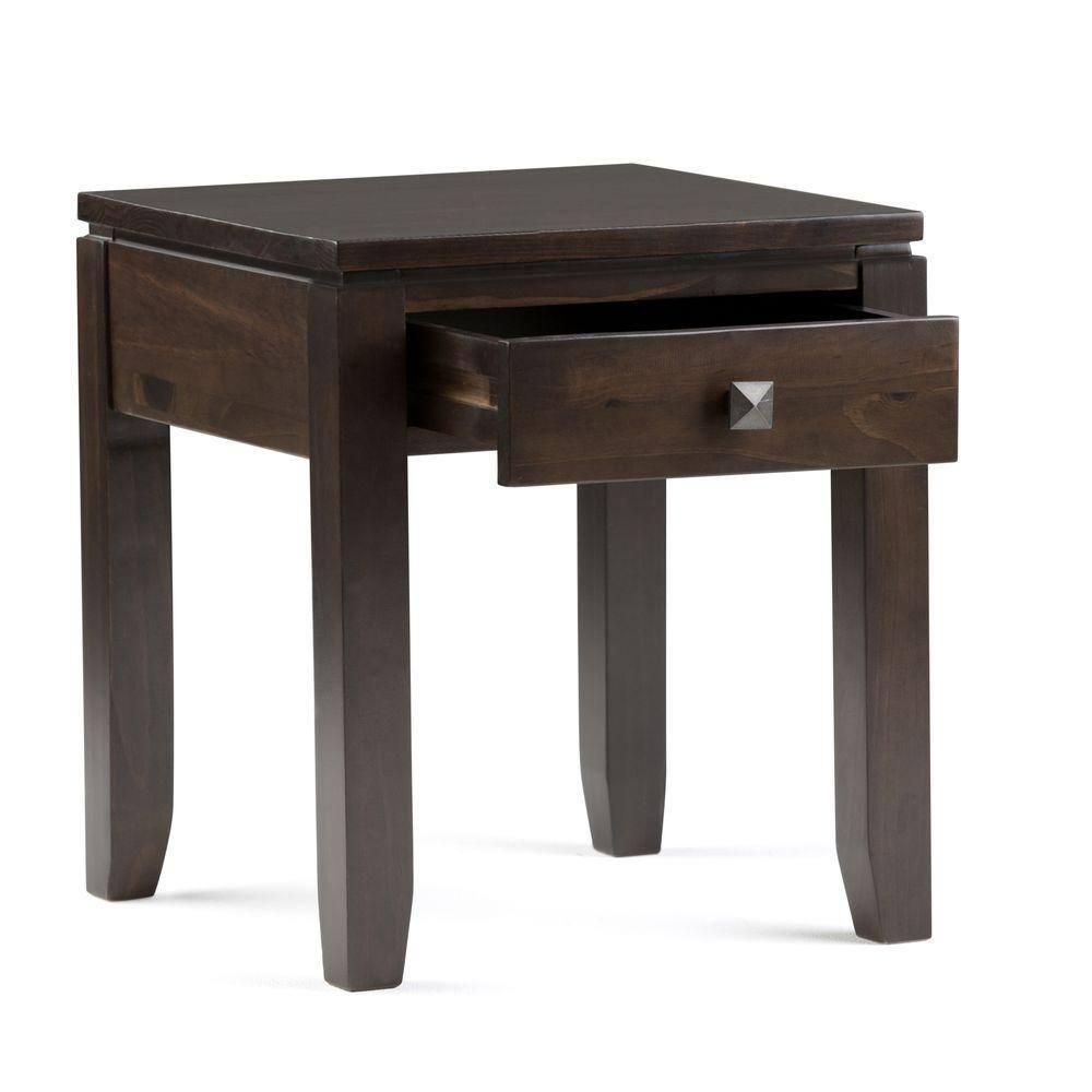 Simpli Home Cosmopolitan 18"W Solid Wood Contemporary Square End Table with Drawer
