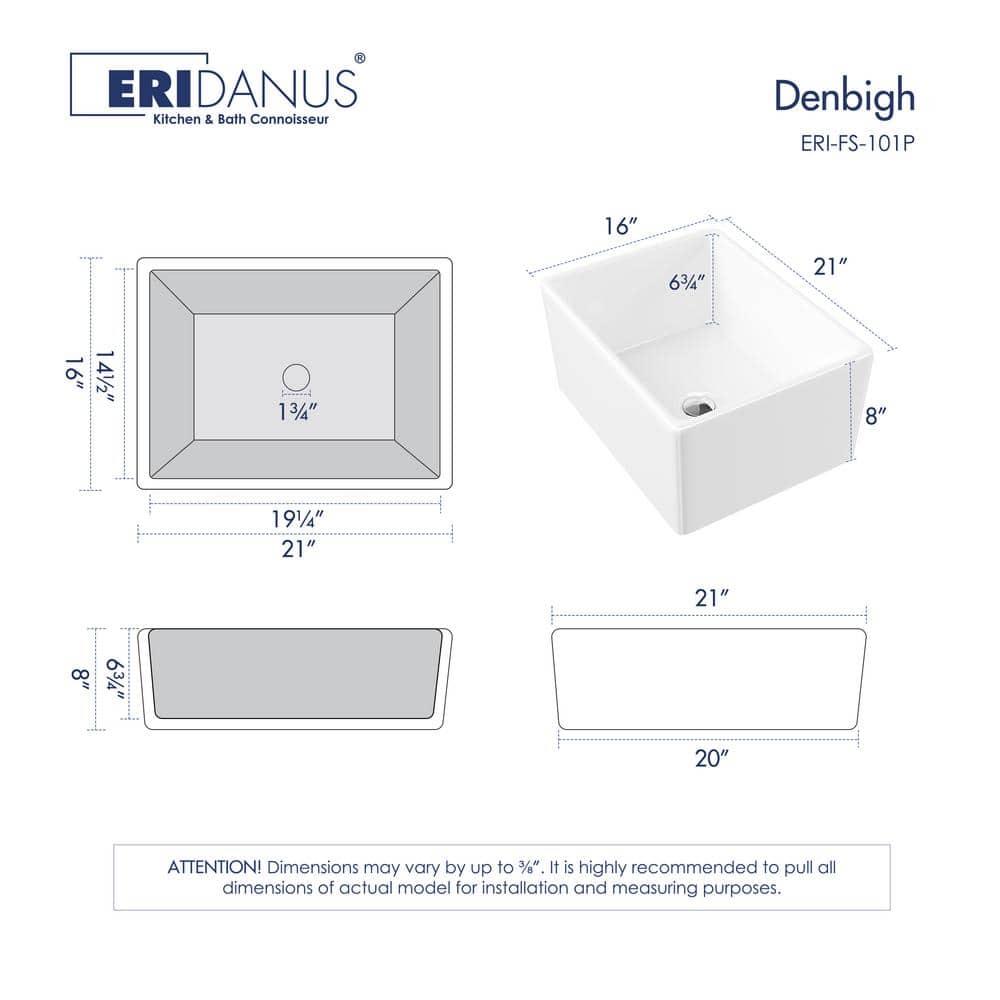 Denbigh 21" L x 16" W Farmhouse Apron-Front Kitchen Sink with Sink Grid and Pop-Up Drain, Laundry Sink