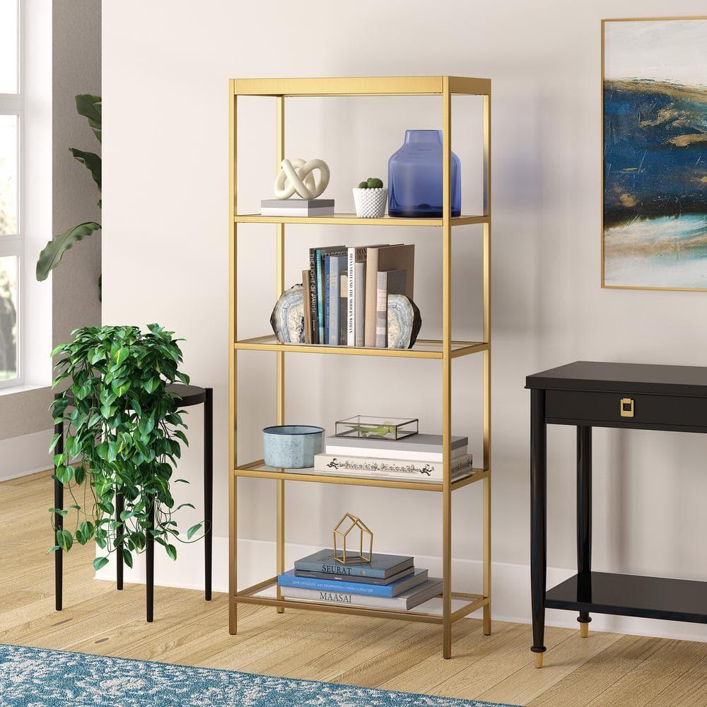 Evelyn&Zoe Alexis 30" Wide Rectangular Bookcase, Brass