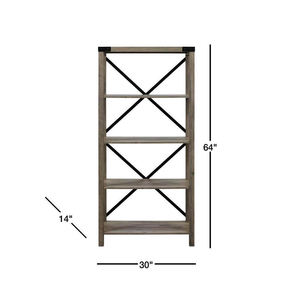 64" Farmhouse Metal X Bookcase - Gray Wash