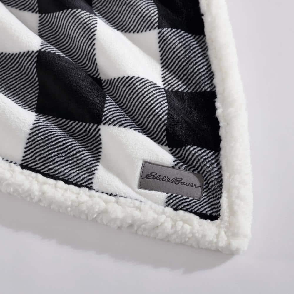 50"x60" Cabin Plaid Reversible Throw Blanket Black/White - Eddie Bauer: Soft, Lightweight, Ideal for Travel