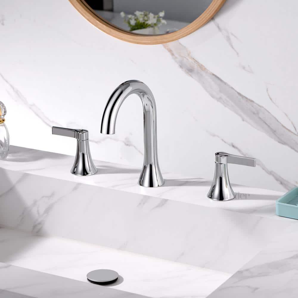 Widespread Bathroom Faucet with Drain Assembly