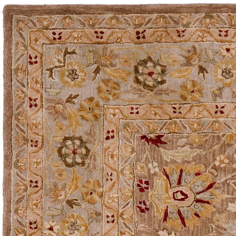 Handmade Tufted Tan/Ivory Floral Wool Square Rug 8'x8'