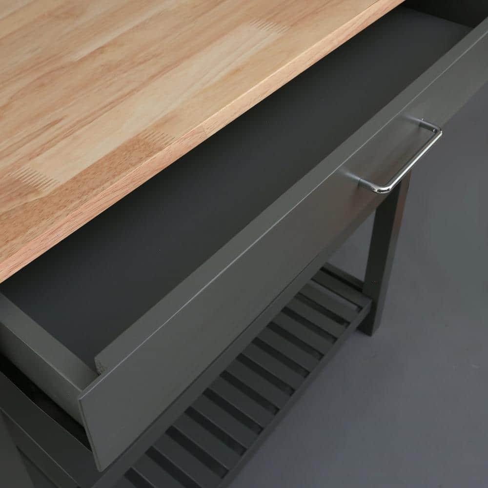 Casual Home Kitchen Island Bar Station with Hardwood Counter Top - Slate Gray