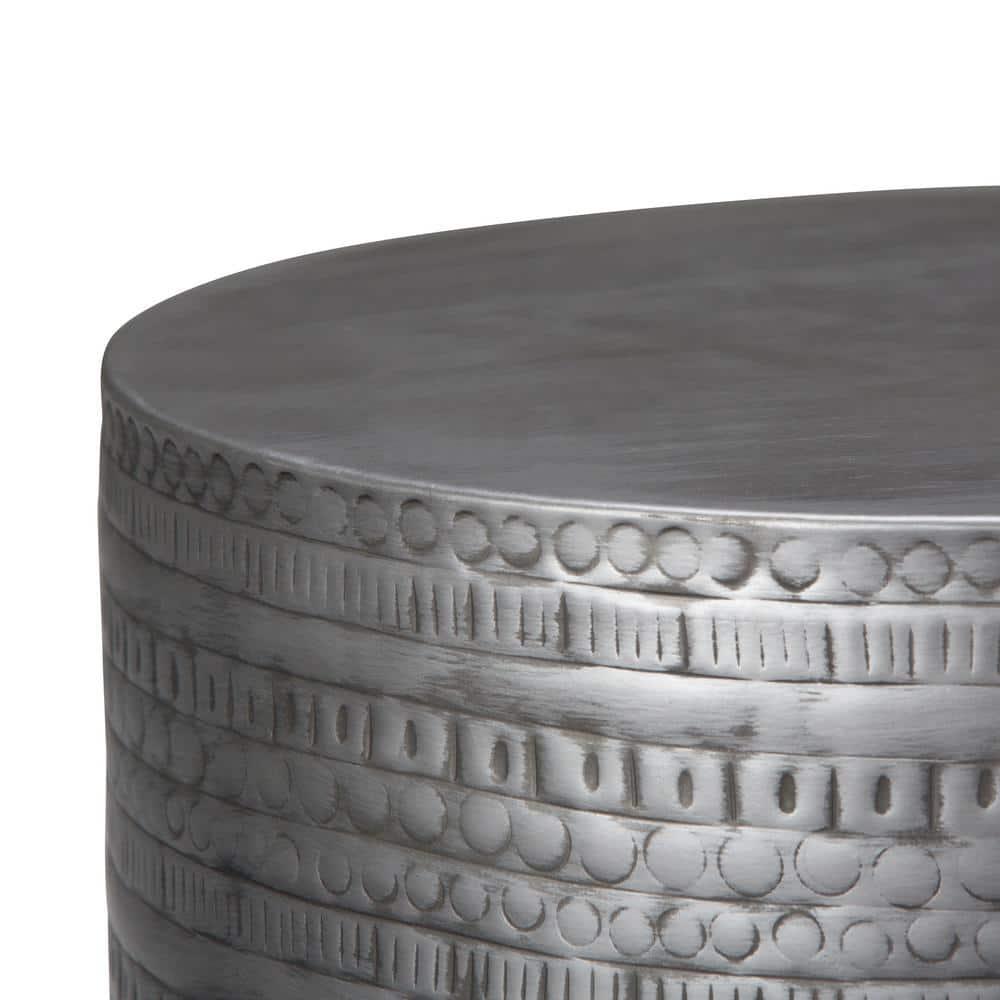 Simpli Home 15"W Metal Boho End Table with Drum Design and Textured Finish, Assembled