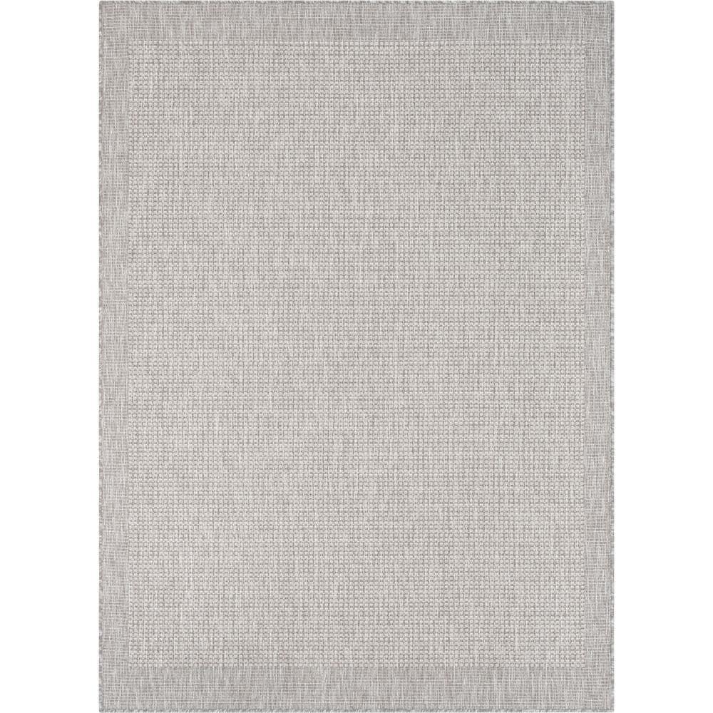 Medusa Clesha Solid Striped Border Indoor Outdoor Gray Ivory Flatweave Rug