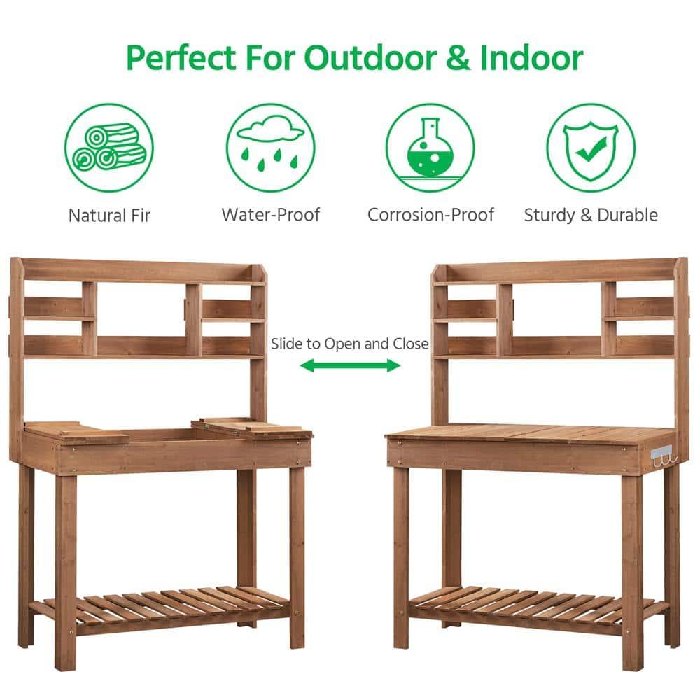 Yaheetech Potting Bench Table with Display Rack/ Storage Shelf/ Hanger, Brown
