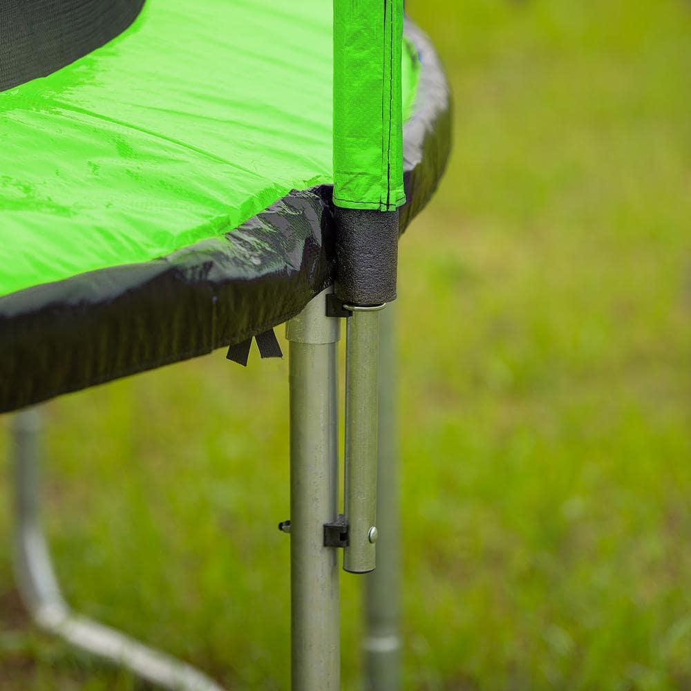 12FT Round Tranpoline with Safety Enclosure Net and Ladder for Kids, Straight Poles Recreational Outdoor Trampoline with Basketball Board and Ball, Weight Capacity 264 LBS, Green