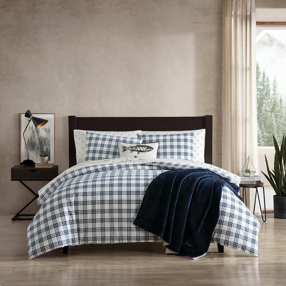 Eddie Bauer Arrowhead Eddie Bauer Basic Plaid Navy Cotton Percale Duvet Cover Set