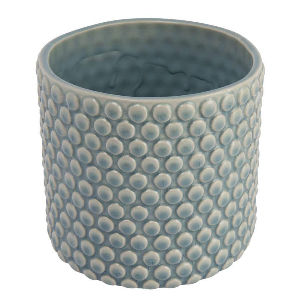 Bloomingville Round Stoneware Planter Pot with Polka Dots, Sky Blue