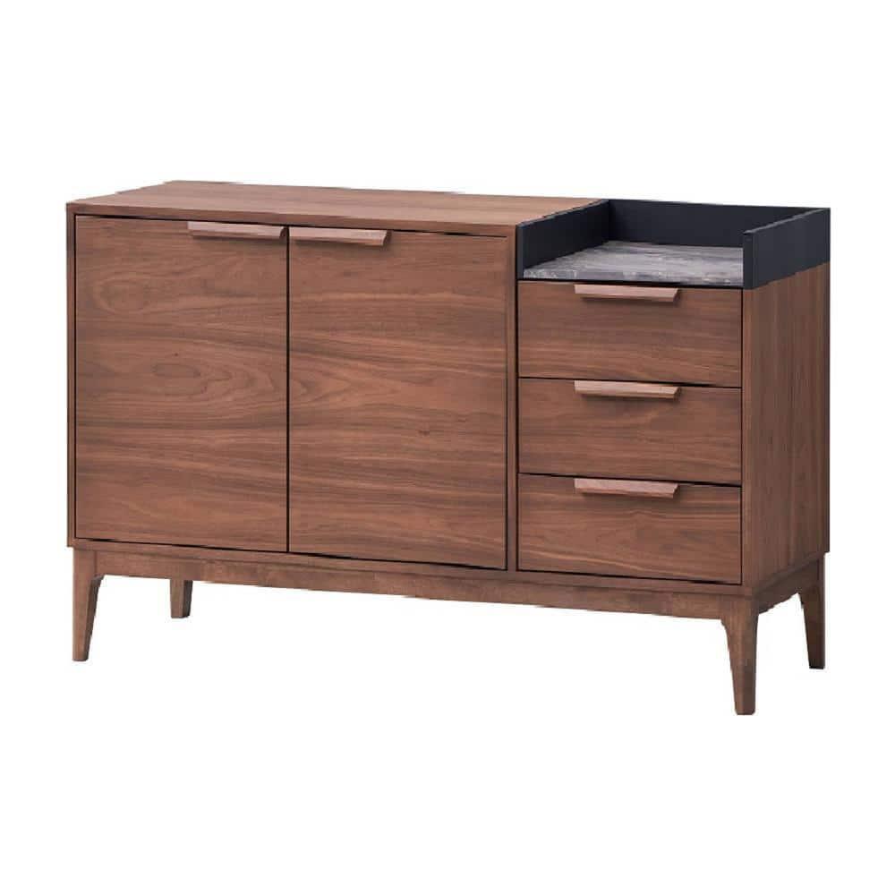 Benjara BM312376 53 in. Evis Sideboard Server Console with 2 Cabinets & Stone Top, Walnut Brown
