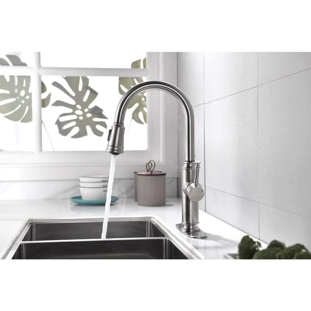 Single Handle High Arc Pull Out Kitchen Faucet,Single Level Stainless Steel Kitchen Sink Faucets With Pull Down Sprayer