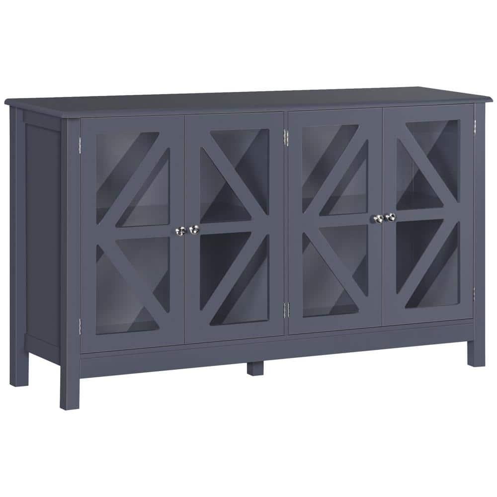 HOMCOM Kitchen Sideboard, Tempered Glass Door Buffet Cabinet with Adjustable Storage Shelf for Living Room, Kitchen, Study, Gray