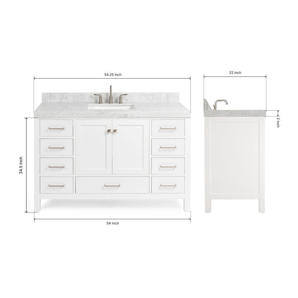 Cambridge 54'' Single Bathroom Vanity with Carrara Marble Top