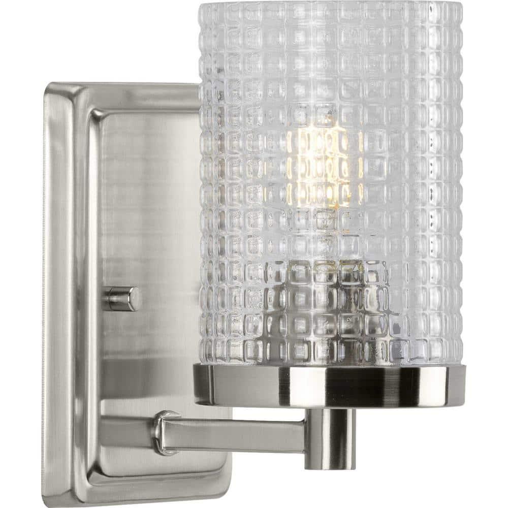 Fawcett Collection One-Light Brushed Nickel Clear Patterned Glass Transitional Bath Vanity Light
