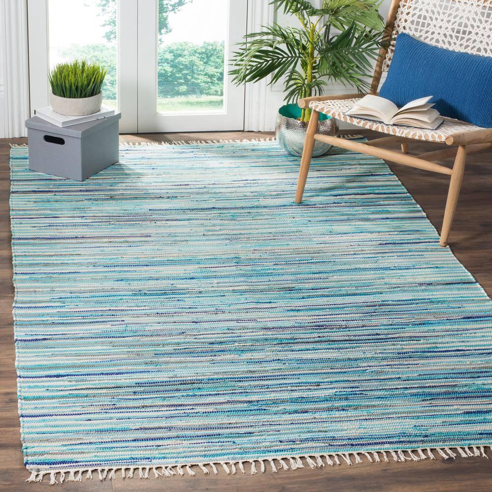 Rag Area Rug RAR129 Hand Woven Area Rug - Turquoise/Multi - 8'x10' - Safavieh.