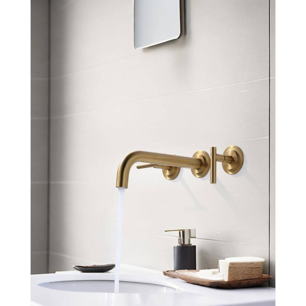 Double Handle Wall Mounted Bathroom Faucet in Solid Brass, Brused Gold
