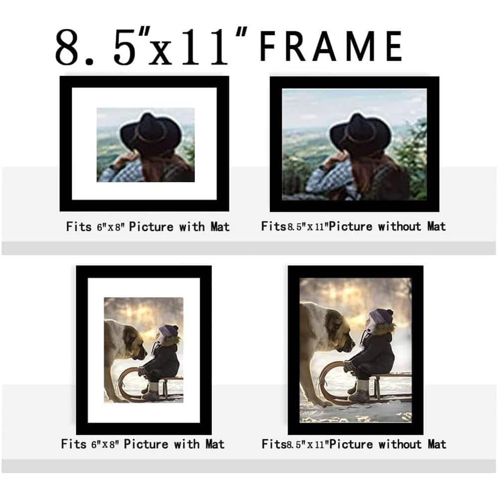 Picrit 8.5x11 Picture Frame Set of 12, Display 6x8 with Mat or 8.5 x 11 without Mat, Photo Frames for Wall Mounting or Table Top Display, Black