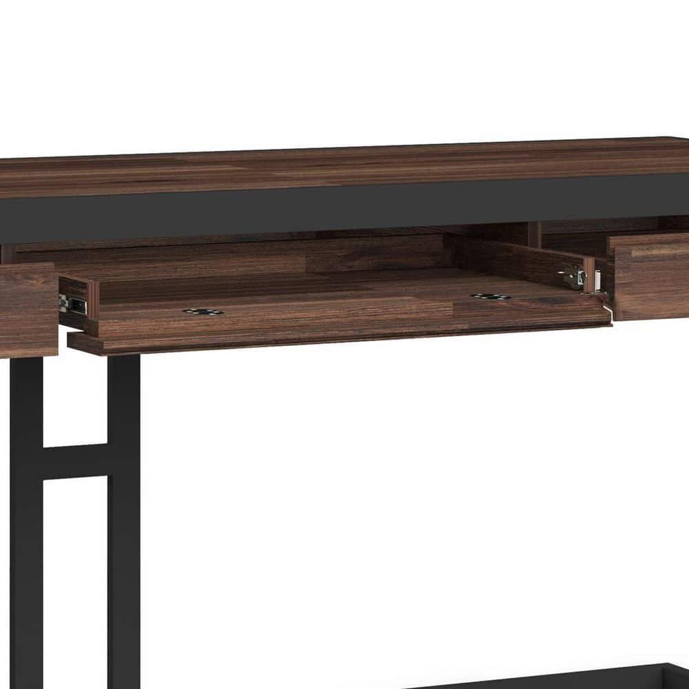 Simpli Home Erina 48"W Solid Acacia Wood Small Desk, Industrial Style with Keyboard Tray and 2 Drawers