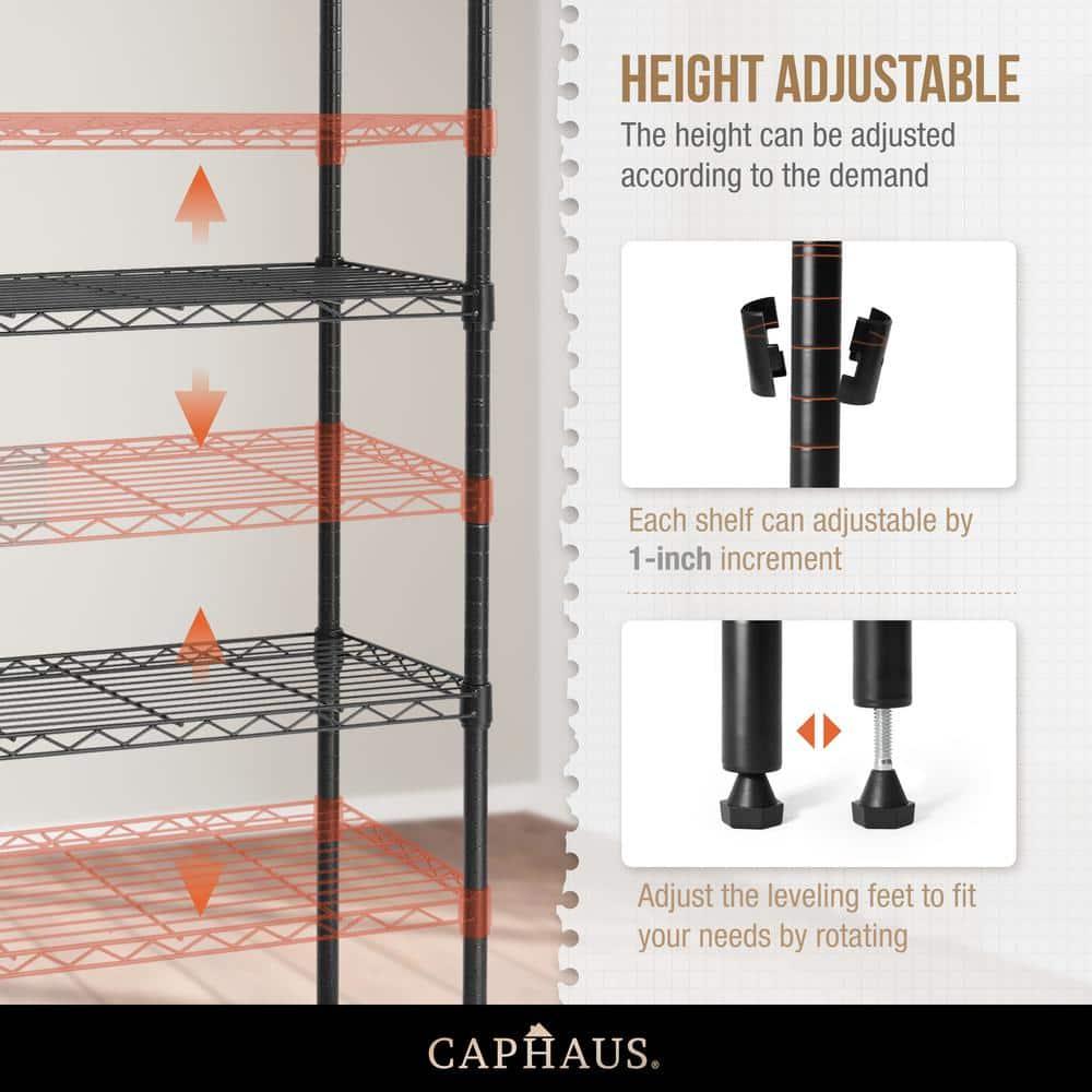 Black Adjustable Height 5-Tier Steel Garage Storage Shelving Unit with Clear Liners