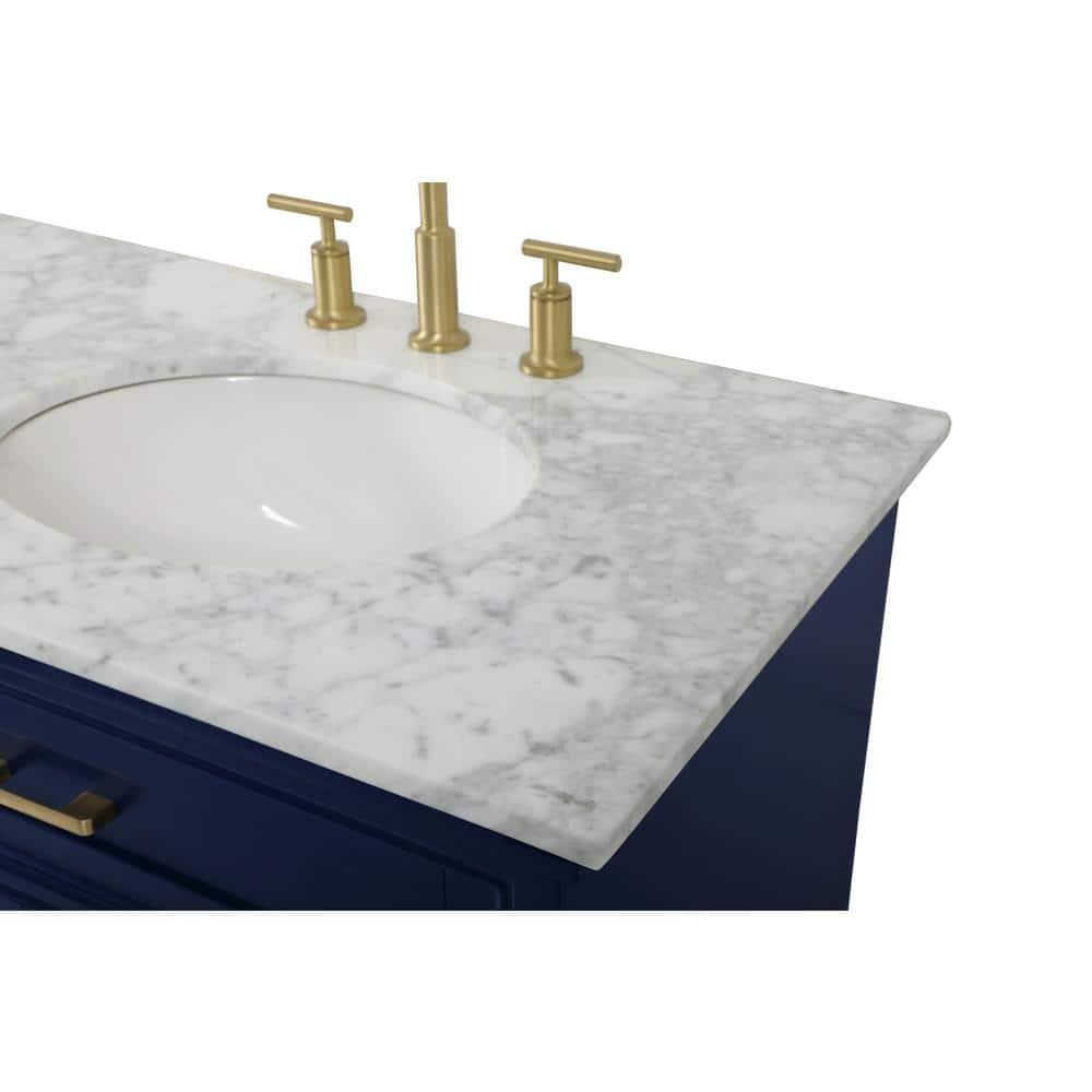 Elegant Decor Americana 72" Metal MDF Marble Double Bathroom Vanity in Blue