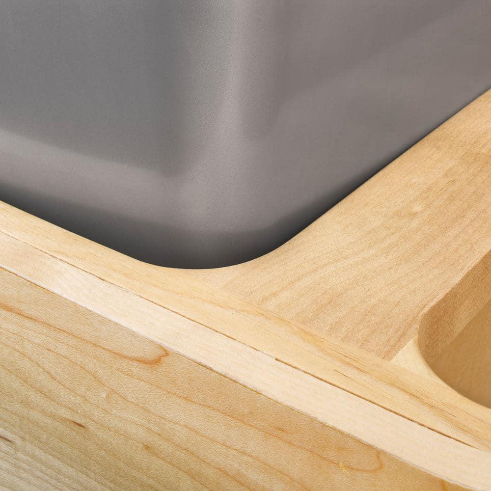 Rev-A-Shelf Pullout Trash Can for Kitchen Cabinets 35 Qt 8.75 Gal Bottom Mounted, Rear Storage, Undermount Soft-Close Slides, Silver, 4WCSC-1535DM-1