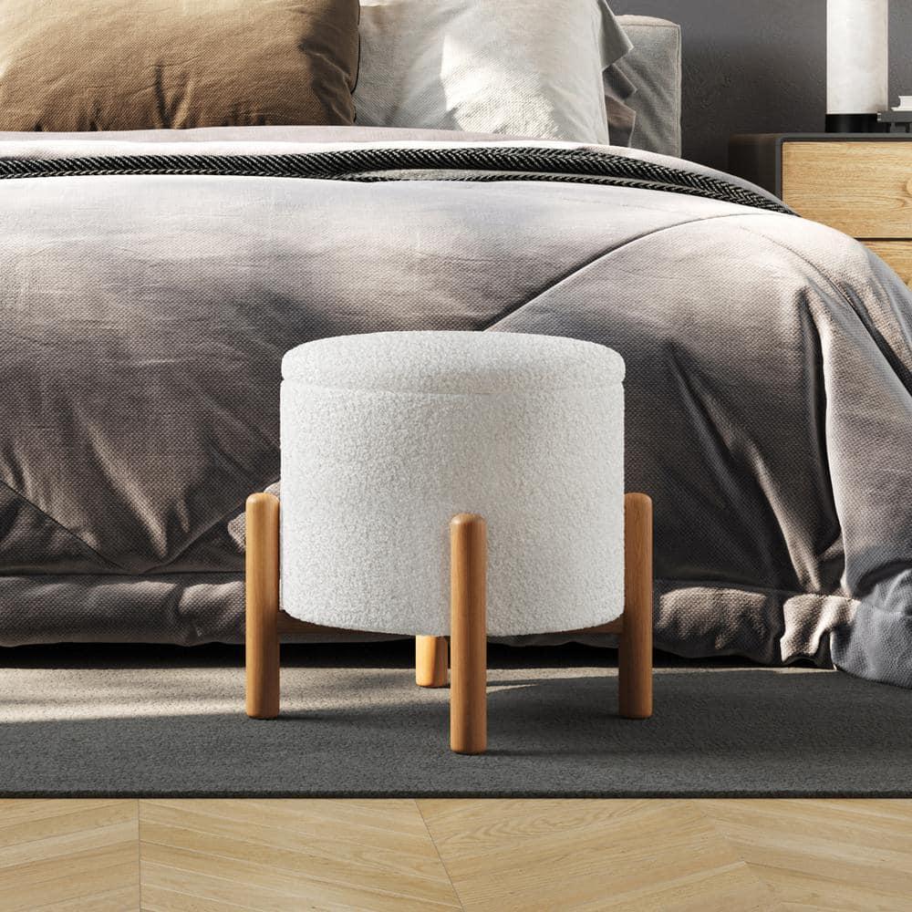 Lavish Home Round Ottoman with Removable Top for Storage (White)