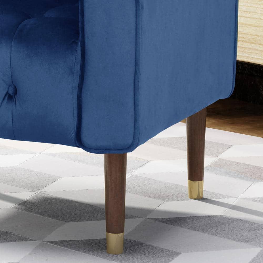 Noble House Nelson Navy Blue and Espresso Brown FabricTufted Club Chair