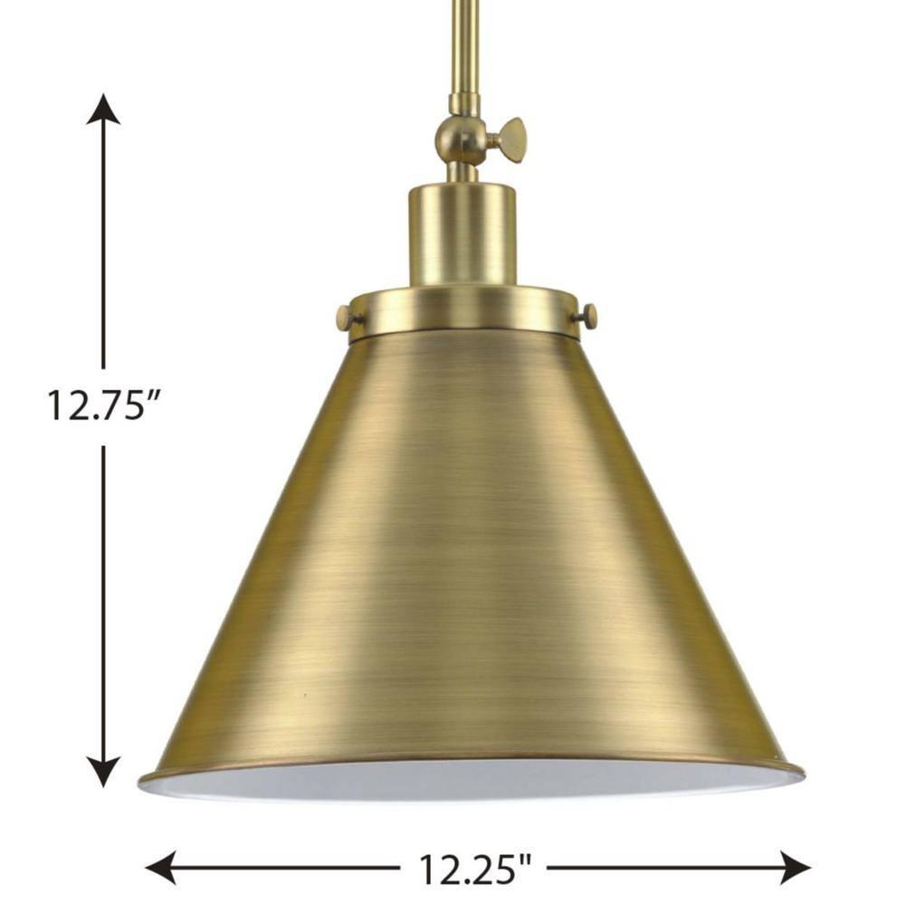 Progress Lighting Hinton 1-Light Pendant, Vintage Brass, Metal Shade