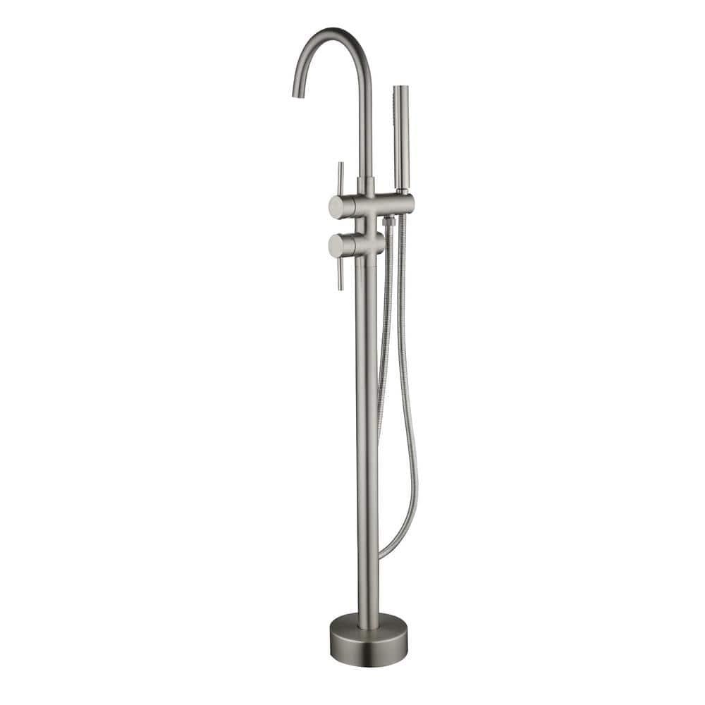Double Handle Floor Mounted Freestanding Tub Filler With Handshower