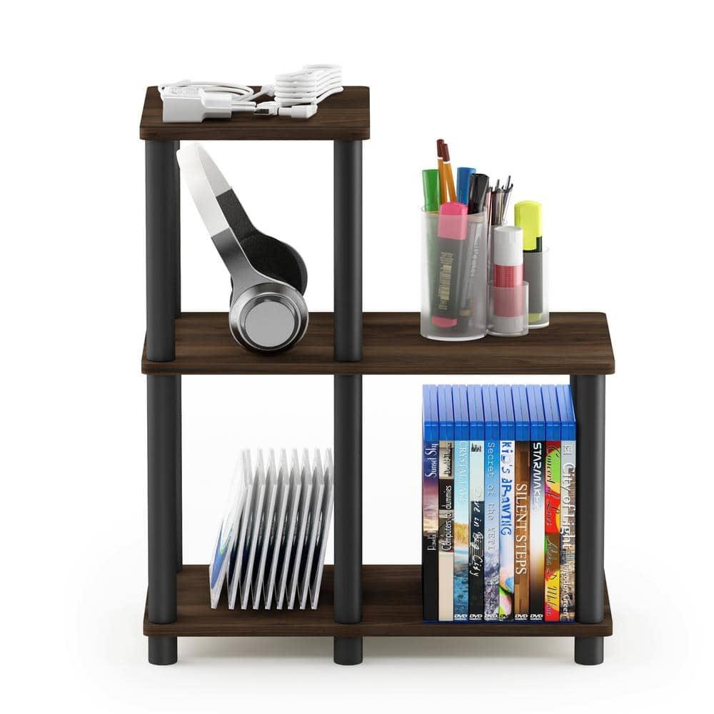 Furinno 18.9"W x 9.4"D x 19.5"H 3-Shelf Decorative Shelves, Columbia Walnut and Black
