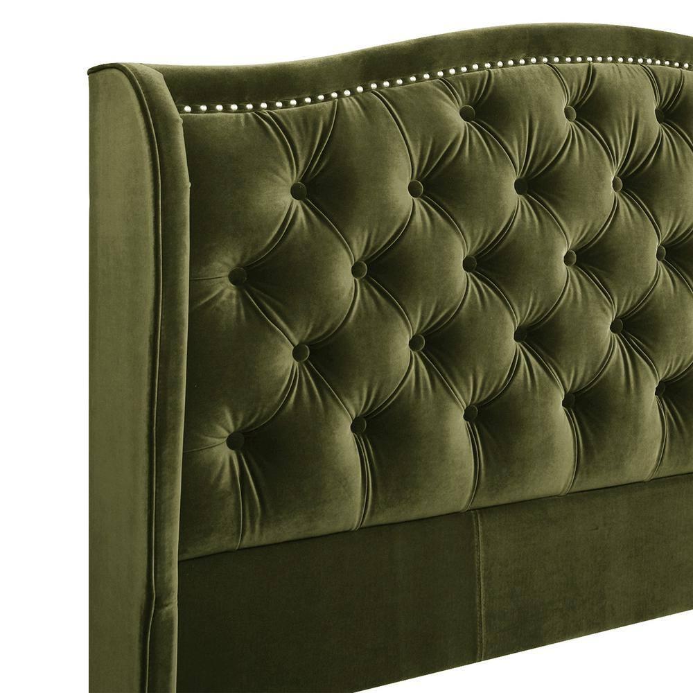 Jennifer Taylor Home Marcella Tufted Wingback Queen Bed Olive Green