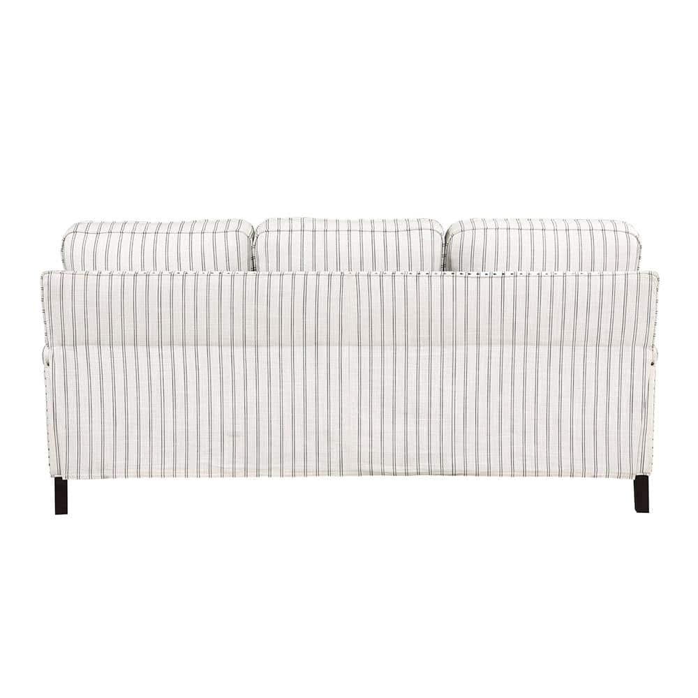 Genevieve 78" Beige and Gray Fabric Sofa with Nailhead Trim