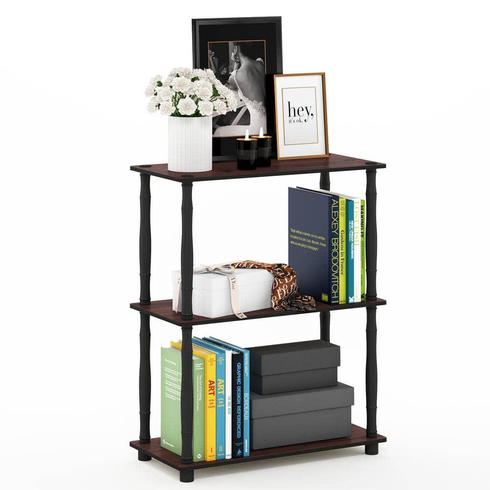 Furinno Durable 23.6"W x 11.6"D x 29.5"H 3-Shelf Freestanding Shelving Unit, Dark Cherry and Black