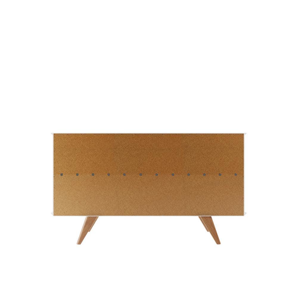 Manhattan Comfort 53.15" Tudor 4 Shelf Sideboard White/Cream : Mid-Century Buffet Server, MDF Storage Cabinet