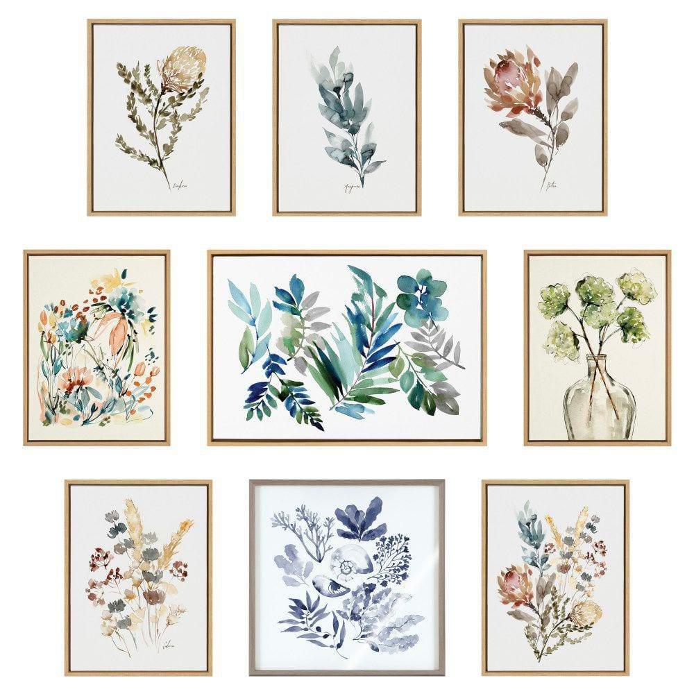 Kate & Laurel All Things Decor 23" x 33" Sylvie Greenery Vase Framed Canvas by Sara Berrenson Gold: Botanical Digital Art